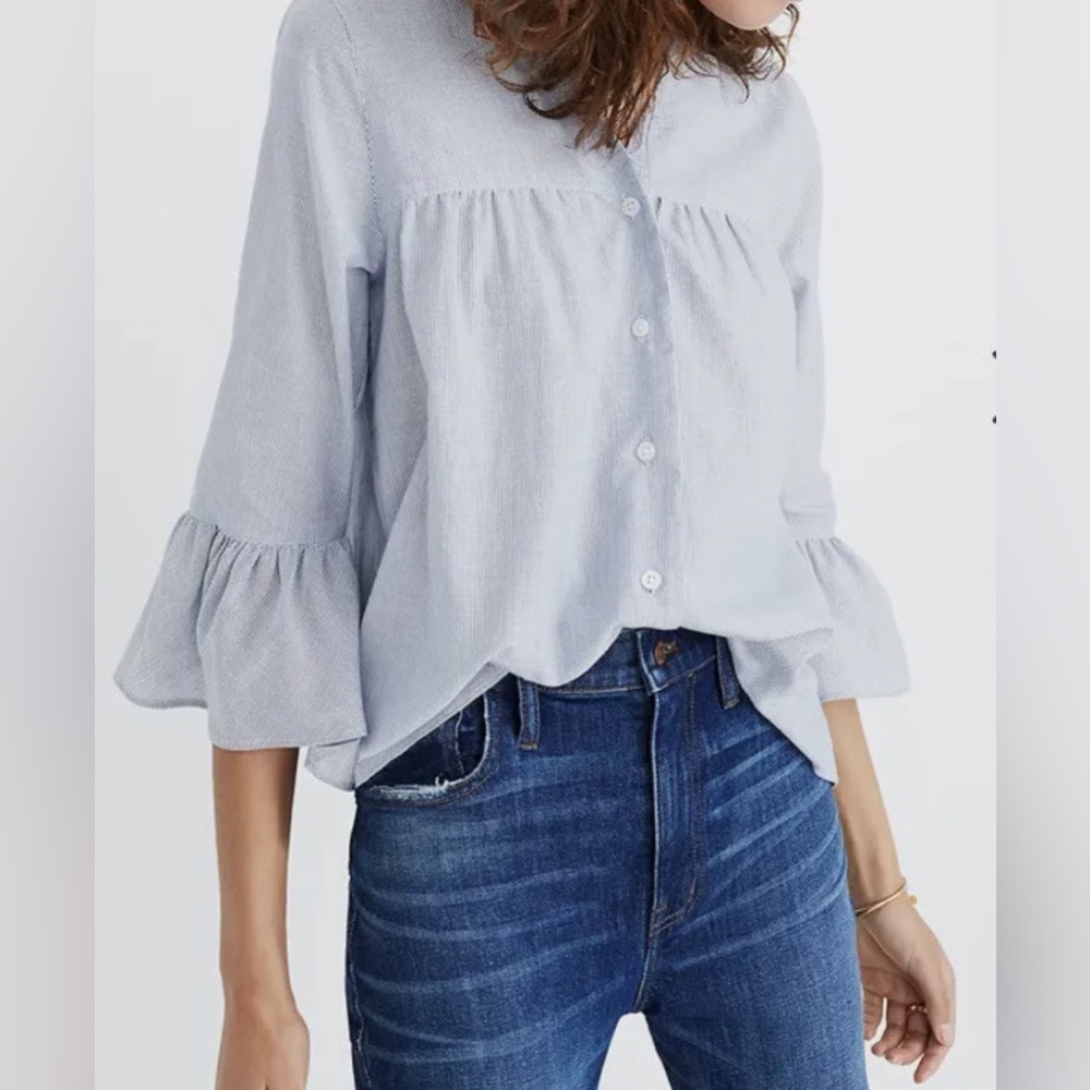Madewell Veranda Bell Sleeve Striped Button Down Size Large